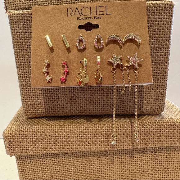 NWT Rachel Roy Set of 6 pairs - gold tone earrings post back, studs & 1 pr hoops - Picture 3 of 11